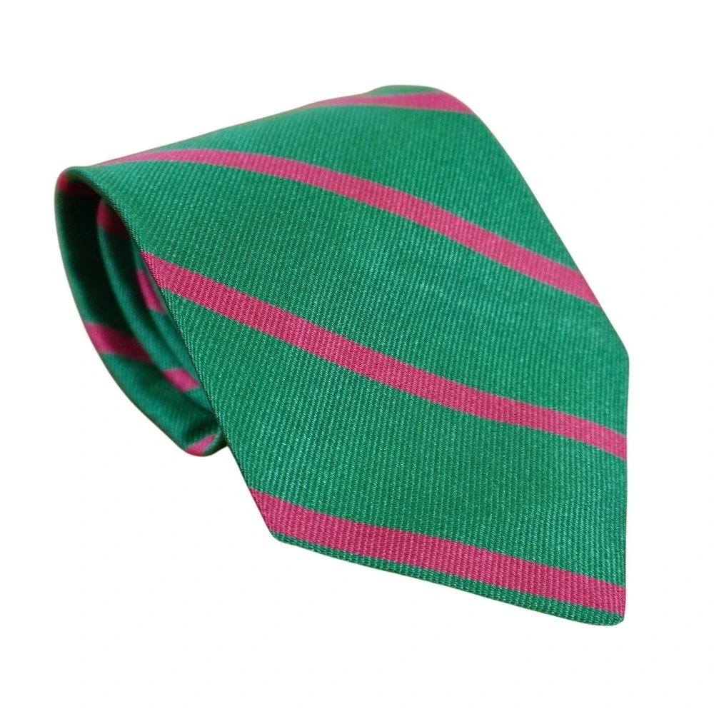 Polo Ralph Lauren Necktie Kids One Size Green Pink Striped Silk Italian Made